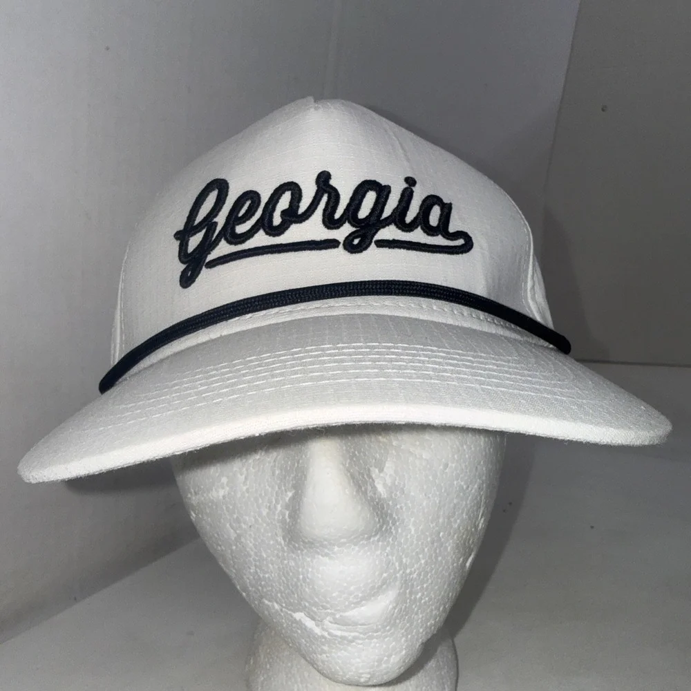 Burlebo White Rope Hat Georgia Black Embroidered Script Southern Ball Cap